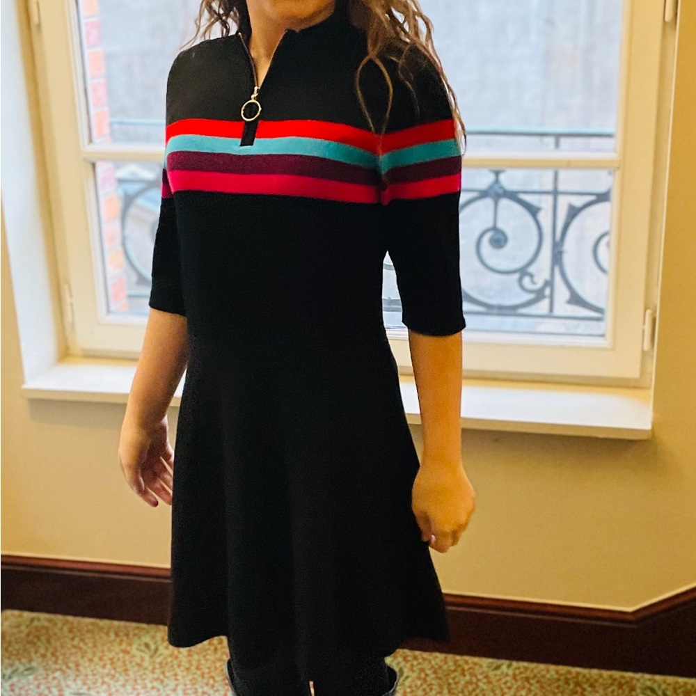 Stylish Black Dress with Colorful Stripes